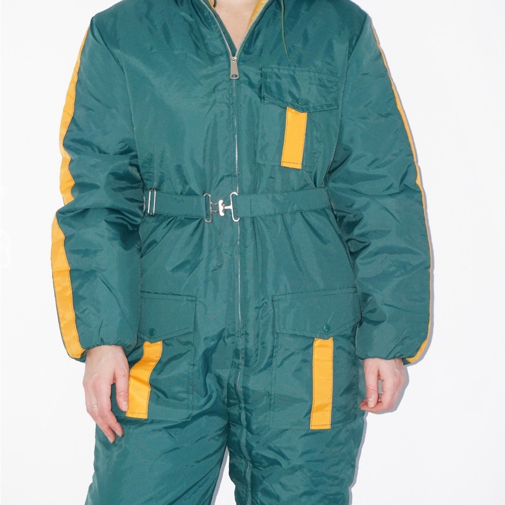 Green and Yellow vintage women's ski/ snowsuit